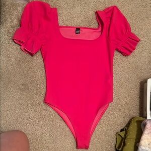 SHEIN Red Bodysuit with Puff Sleeves